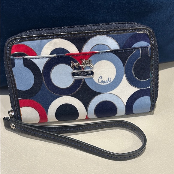 Coach Madison Pattern Blue & Red Wristlet - Picture 1 of 8